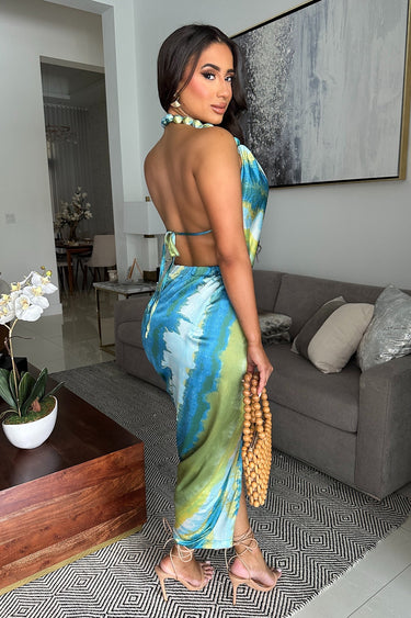 Ocean Mirage Midi Dress (Blue) - Palazzo Couture Online