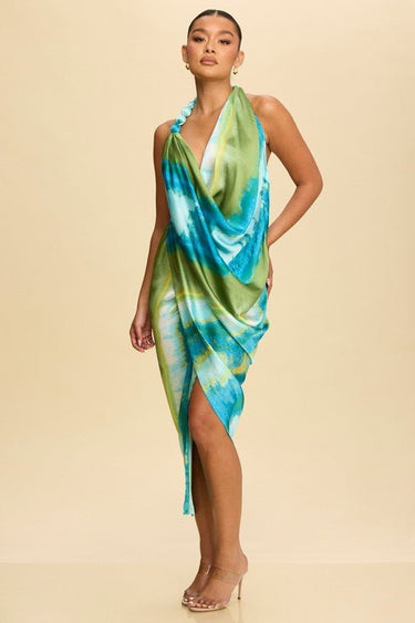 Ocean Mirage Midi Dress (Blue) - Palazzo Couture Online