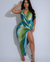 Ocean Mirage Midi Dress (Blue) - Palazzo Couture Online