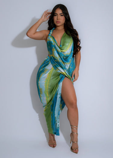 Ocean Mirage Midi Dress (Blue) - Palazzo Couture Online