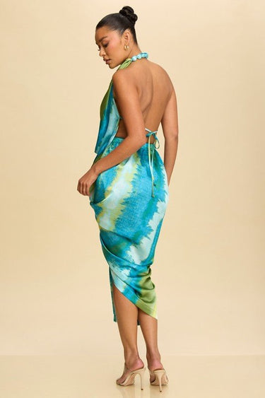 Ocean Mirage Midi Dress (Blue) - Palazzo Couture Online