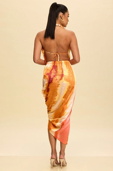 Ocean Mirage Midi Dress (Orange) - Palazzo Couture Online