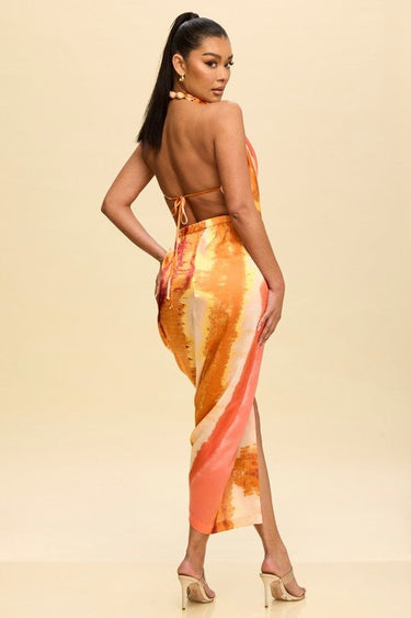 Ocean Mirage Midi Dress (Orange) - Palazzo Couture Online