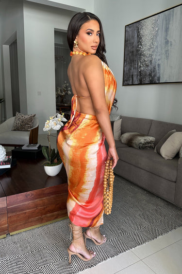 Ocean Mirage Midi Dress (Orange) - Palazzo Couture Online