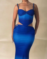 Ocean Mirage Two-Piece Skirt Set- Blue front view showing complete two piece skirt set