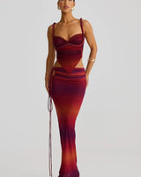 Ocean Mirage Two-Piece Skirt Set- Sunset front view showing complete two piece skirt set