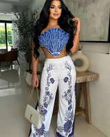 Ocean Muse Shell Pant Set- Blueshell front view showing complete two piece pant set