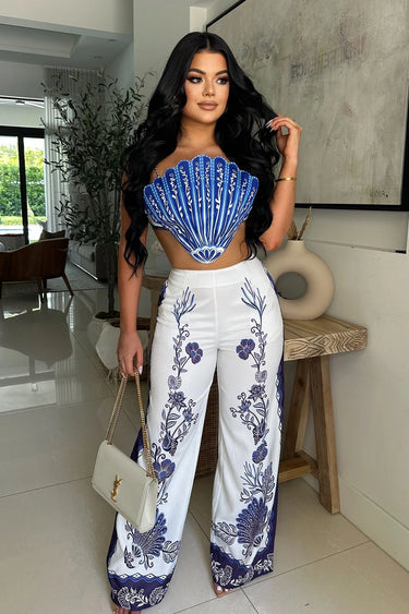 Ocean Muse Shell Pant Set- Blueshell front view showing complete two piece pant set