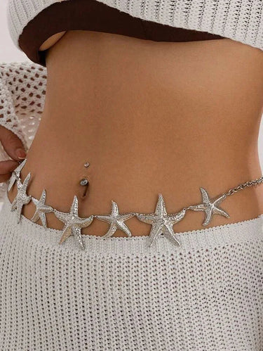 Ocean Starfish Waist Chain Belt Silver - stylish belt for dresses and outfits