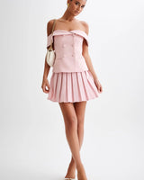Women's Shoulder Grace Pleated skirt set off-shoulder style back view