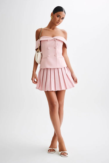 Women's Shoulder Grace Pleated skirt set off-shoulder style back view