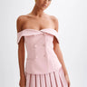 Off-Shoulder Grace Pleated Skirt Set front view showing complete two piece skirt set