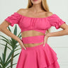 Off Shoulder in Cap Sleeve & Waist Shorts Set front view showing complete two piece short set