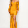 Off shoulder Long Sleeve Wire Bra Sweetheart Maxi Dress (Mustard) front view showing full-length maxi silhouette