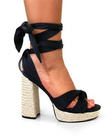 Wrap Sandals Black with ankle tie and block heel – elegant women’s footwear