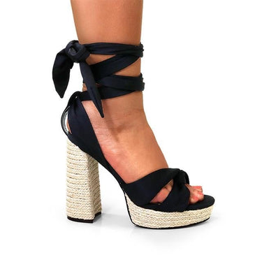 Wrap Sandals Black with ankle tie and block heel – elegant women’s footwear