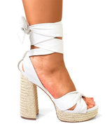 High heel white platform wrap sandals – stylish ankle tie heels