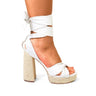 High heel white platform wrap sandals – stylish ankle tie heels