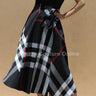 One Shoulder Plaid Skirt Maxi Dress With Tie ( Black) front view showing full-length maxi silhouette