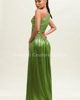 One Shoulder Pleated Gown Maxi Dress (Moss) - Palazzo Couture Online