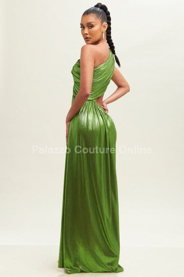 One Shoulder Pleated Gown Maxi Dress (Moss) - Palazzo Couture Online