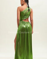 One Shoulder Pleated Gown Maxi Dress (Moss) - Palazzo Couture Online