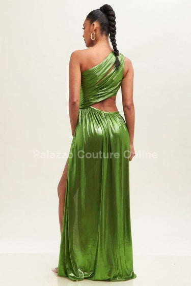 One Shoulder Pleated Gown Maxi Dress (Moss) - Palazzo Couture Online