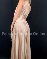 One Shoulder Pleated Maxi Dress (Champagne) - Palazzo Couture Online