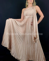 One Shoulder Pleated Maxi Dress (Champagne) - Palazzo Couture Online