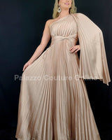 One Shoulder Pleated Maxi Dress (Champagne) - Palazzo Couture Online