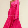 One Shoulder Pleated Maxi Dress (Fuchsia) front view showing full-length maxi silhouette