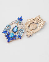 Open Crystal Drop Earrings with Blue Rhinestone Details - women's statement jewelry
