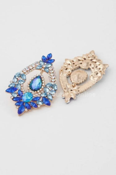 Open Crystal Drop Earrings with Blue Rhinestone Details - women's statement jewelry