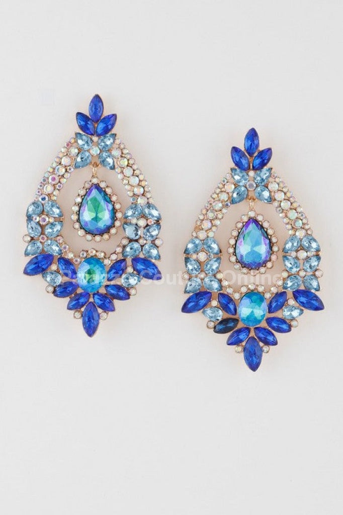 Open Crystal Drop Earrings One Size / Gold Blue