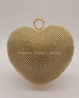 Sparkly gold heart-shaped clutch with gold hardware