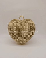 Gold heart clutch with rhinestones and detachable chain strap
