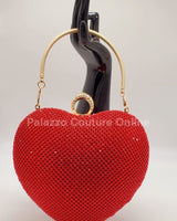 Rhinestone red heart evening bag with removable chain strap