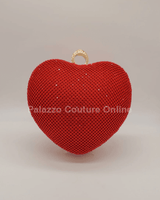 Red heart clutch with rhinestone exterior and gold chain strap