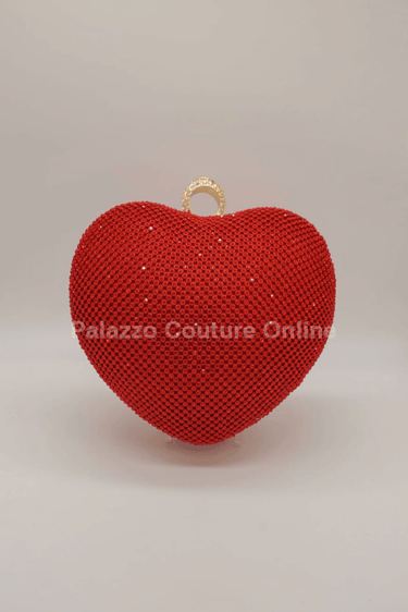 Red heart clutch with rhinestone exterior and gold chain strap
