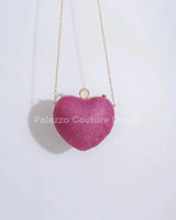 Open Your Heart Heart Clutch Bag with Rhinestone Sparkle (Fuchsia) - women's handbag