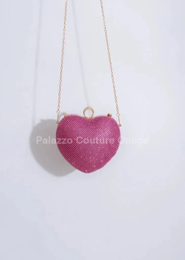 Open Your Heart Heart Clutch Bag with Rhinestone Sparkle (Fuchsia) - women's handbag