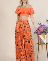 Tangerine Vogue Print Graphic Palazzo Pants - front view