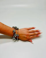 Orbital Flow Silver Cuff Bracelet with Sculptural Orbs - women's statement jewelry