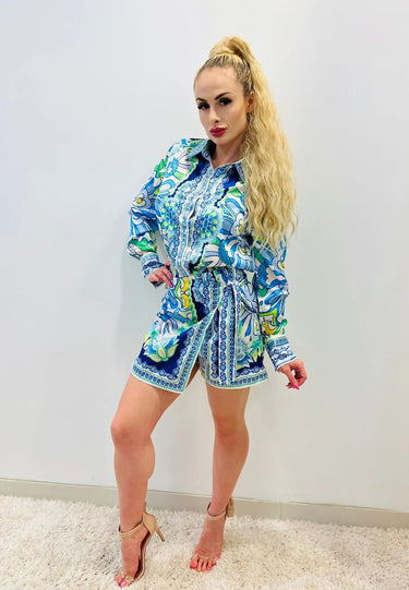 Elegant  matching two piece short set styled for going out