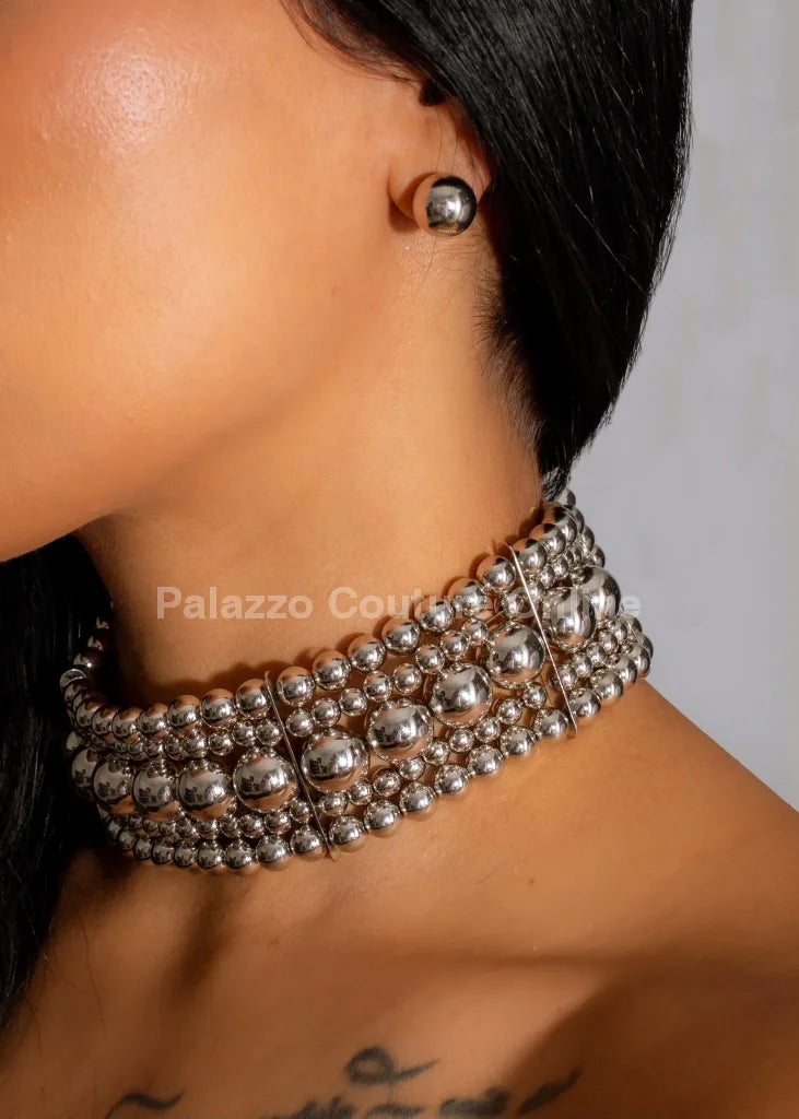 Oversized Bead Collar (Silver) One Size / Silver Necklaces