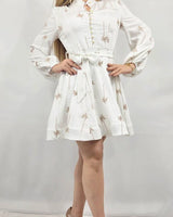 Women's White mini dress shirt style back view