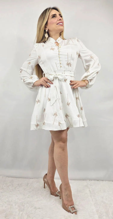 Women's White mini dress shirt style back view
