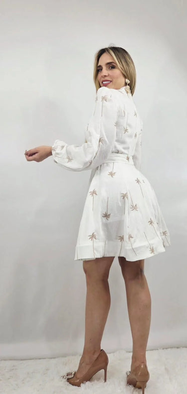 Palm Breeze Shirt Dress White side view highlighting short hemline