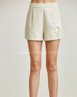Palm Luxe Beaded Blazer & Short Set - Natural - Palazzo Couture Online