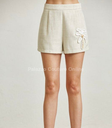 Palm Luxe Beaded Blazer & Short Set - Natural - Palazzo Couture Online